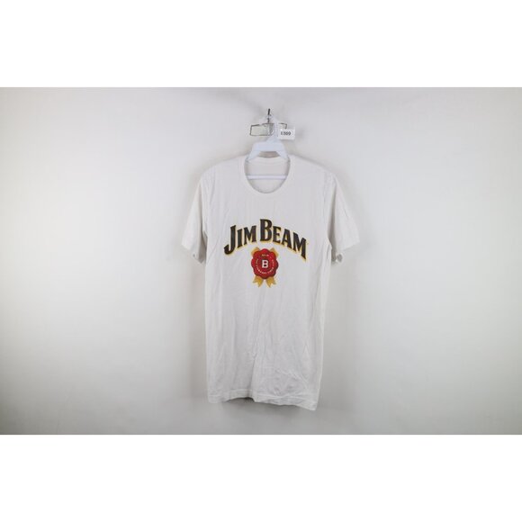 Vintage Y2K Mens Small Spell Out Jim Beam Bourbon Whiskey Short Sleeve T-Shirt - Picture 1 of 12